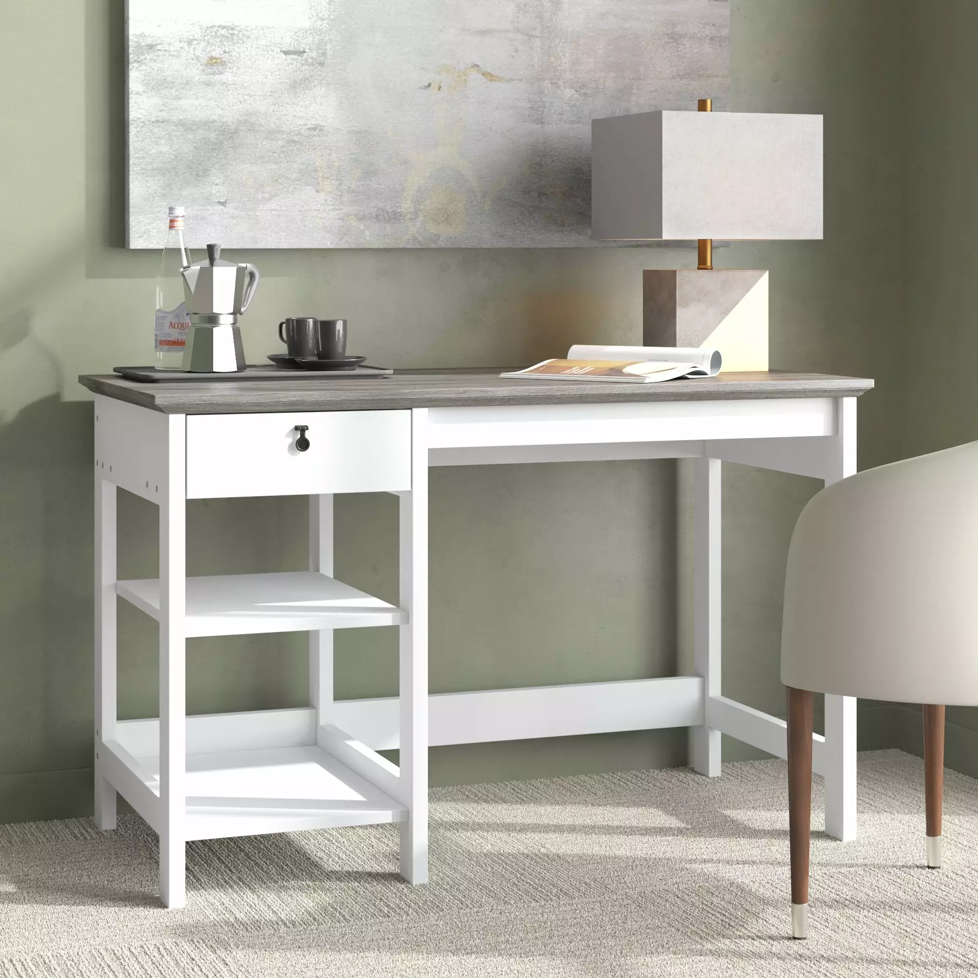 Saint Birch Finley White 47-inch Writing Desk Storage and Shelves
