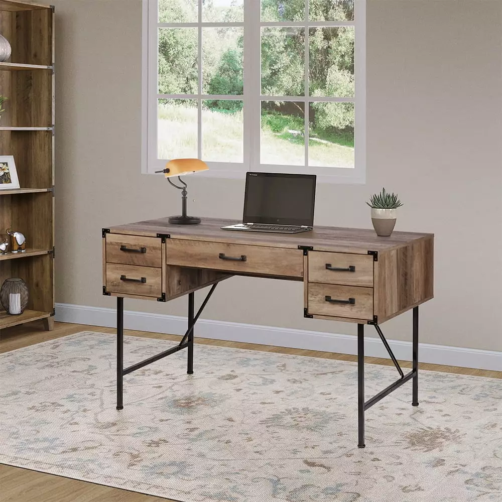 Saint Birch Oxford 5-Drawer Transitional Wood Writing Desk Rustic Oak