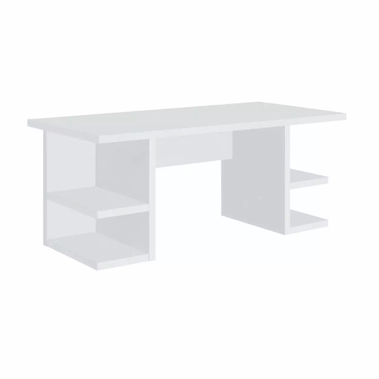 71 Inch Modern Rectangular Writing Desk 4 Open Shelves Crisp White Finish - Saltoro Sherpi - Spacious Home Office Desk