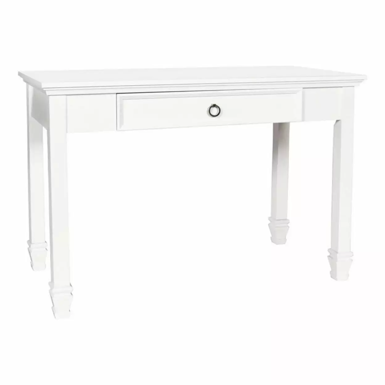 Umi Single Drawer Wooden Desk Metal Ring Pull and Tapered Legs White - Saltoro Sherpi