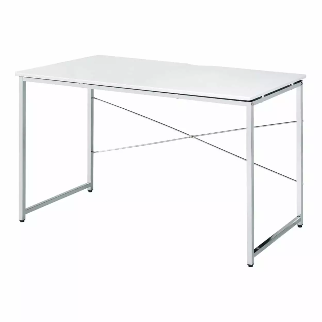 Writing Desk X Shaped Cross Bar Chrome Finish White Saltoro Sherpi Modern
