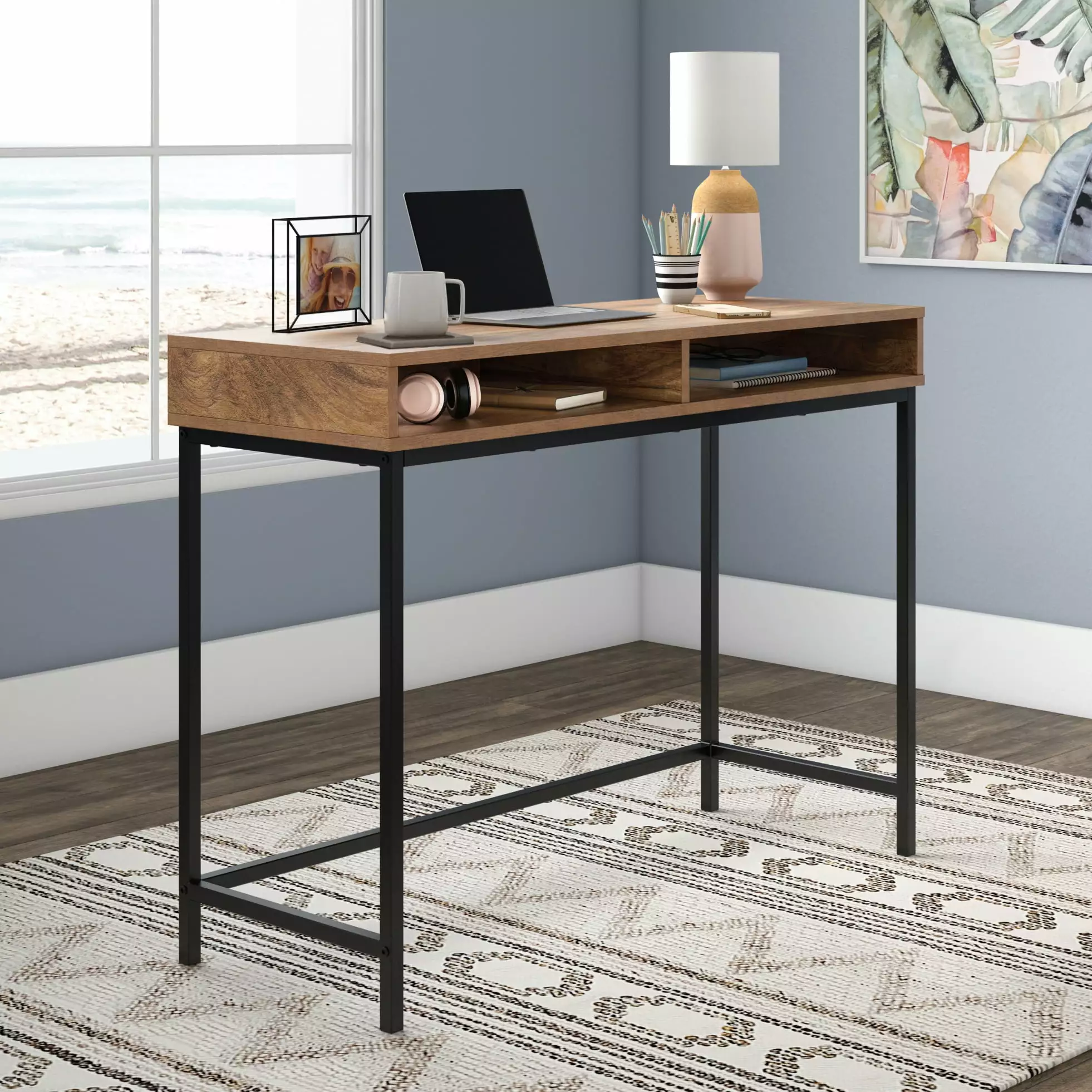 Sauder North Avenue Writing Desk Storage Cubbies Sindoori Mango Finish