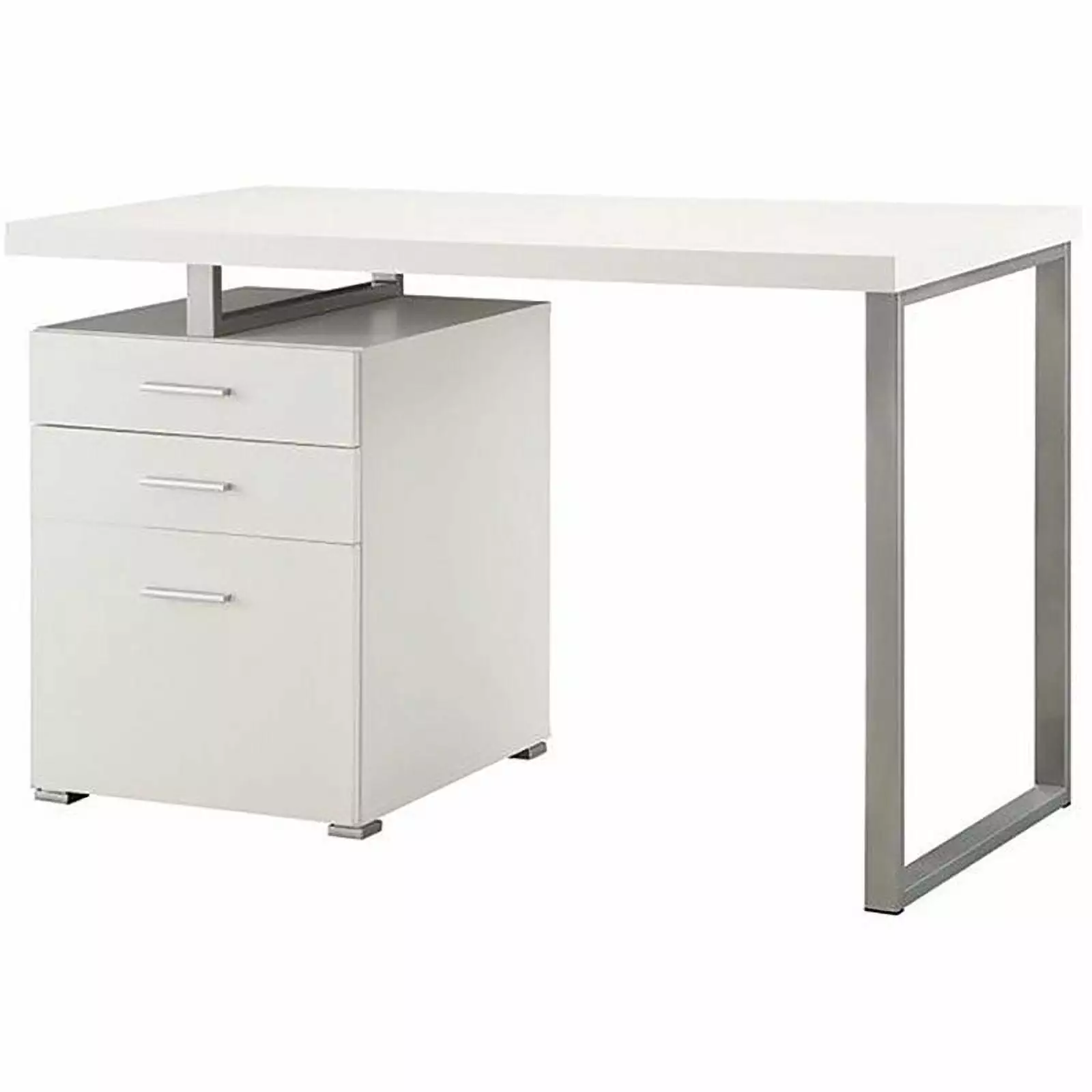 Scranton and Co 3 Drawer Writing Desk White and Silver
