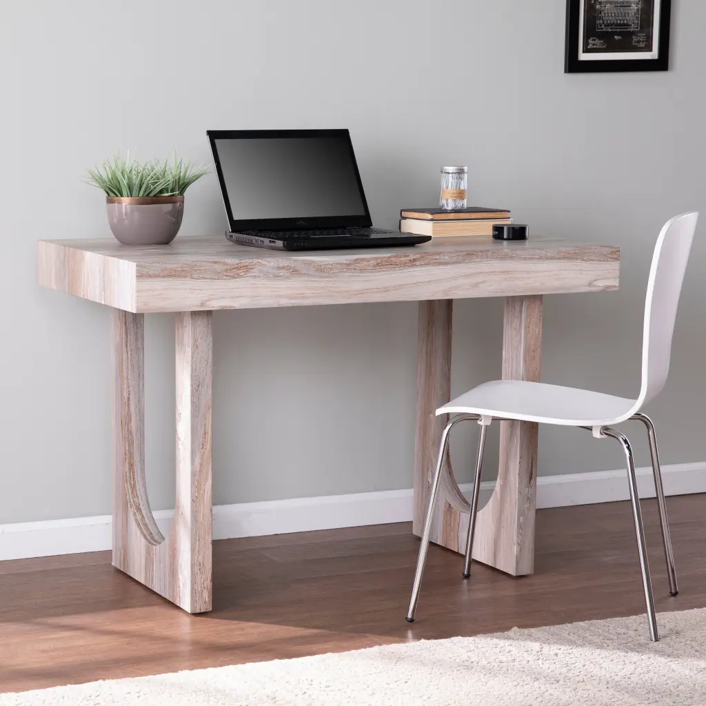 Chadkirk Faux Marble Writing Desk Brown MDF Study Table sei