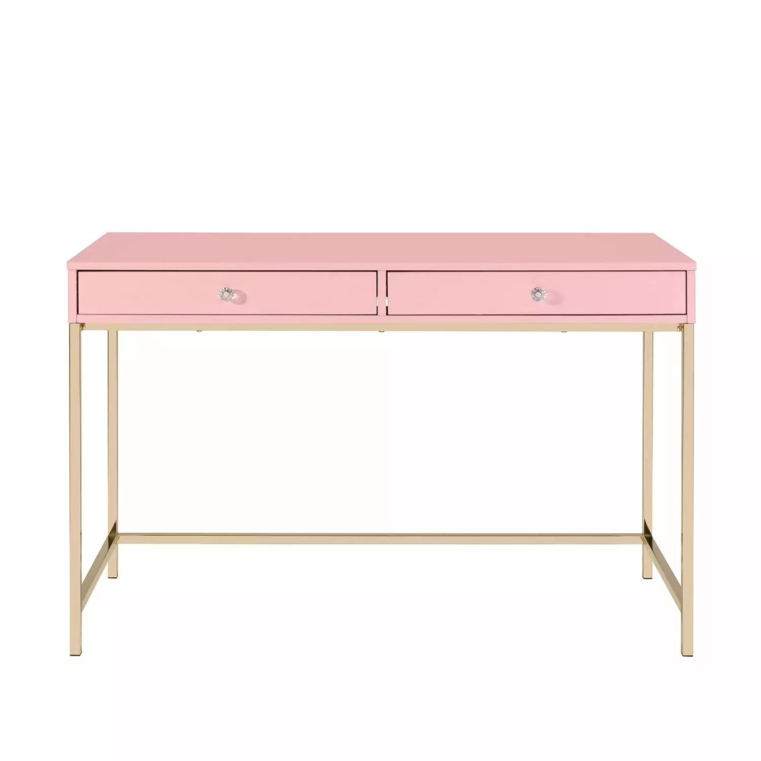 Rectangular Writing Desk 2 Drawers Pink and Gold - Stylish Home Office Desk SIMPLE RELAX