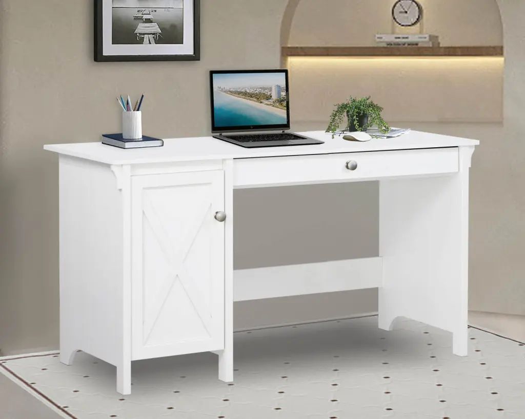 47 Inch Writing Desk Elegant White Desk Spacious Storage singularity