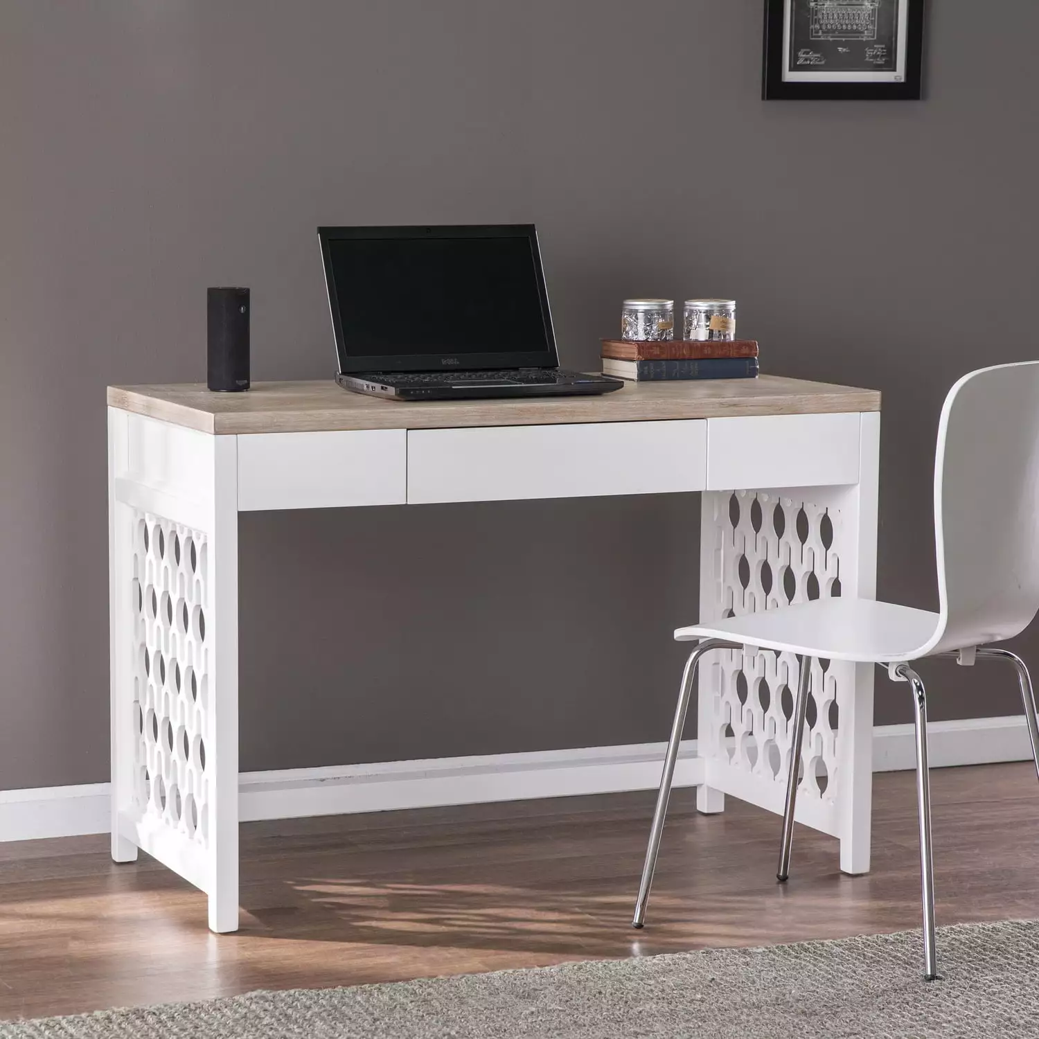 SEI Furniture Wayliff Natural and White Wooden Writing Desk Southern Enterprises