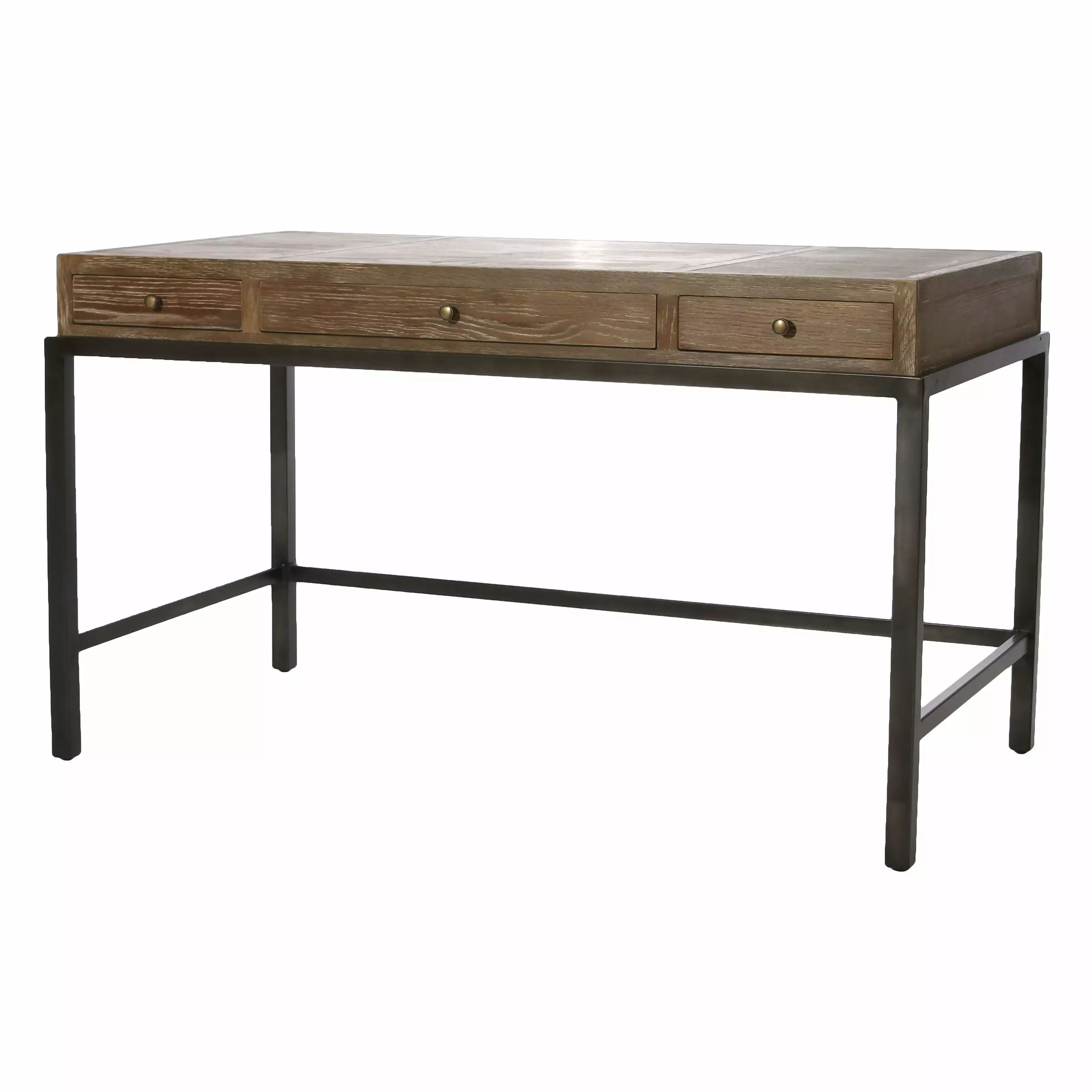 Bleecker 54-inch Reclaimed Oak & Iron Writing Desk Three Drawers Studio Home