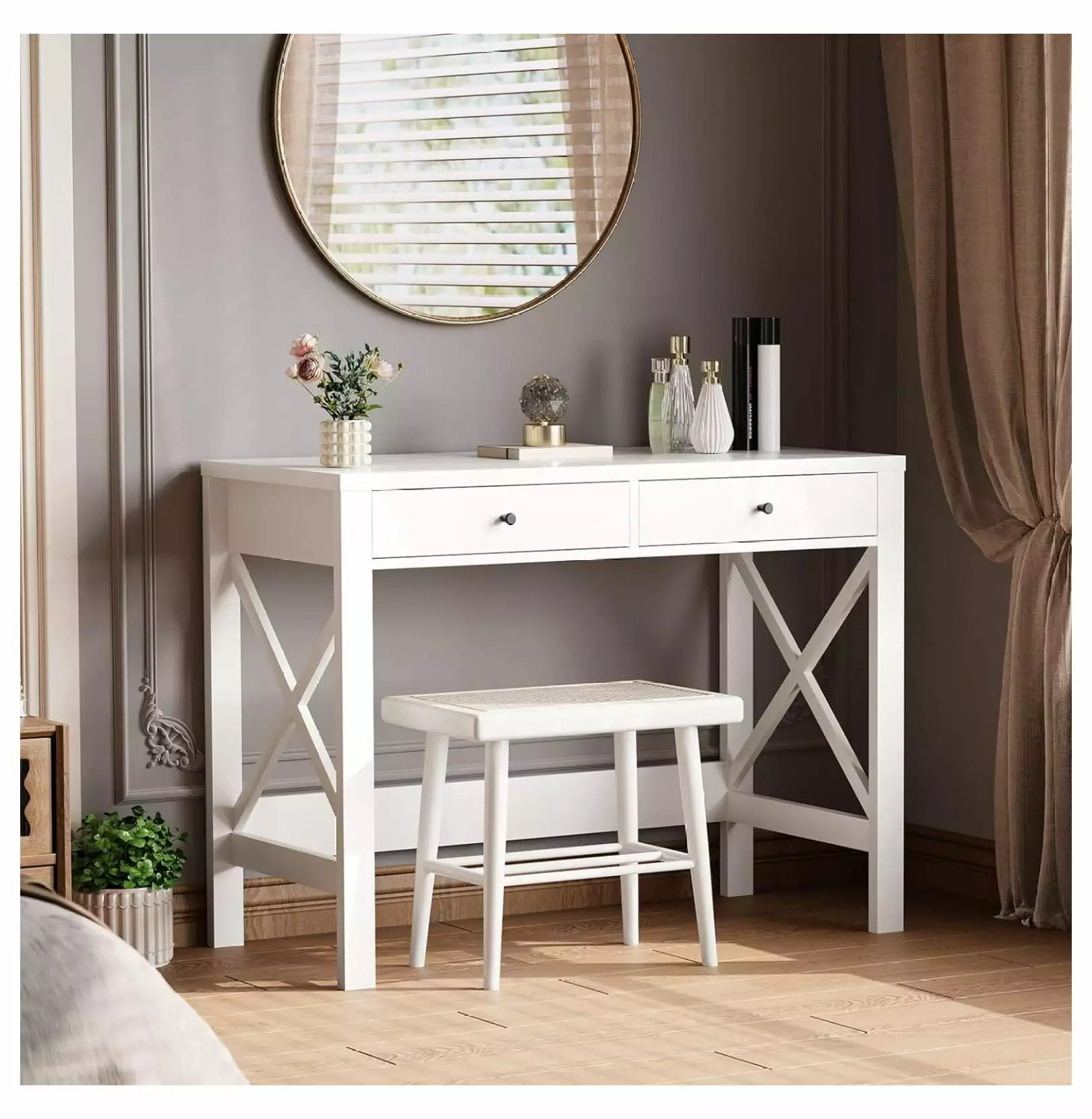 Superwum White Writing Desk Drawers Cozy and Organized Workspace Simple Desks Bedrooms Womens Vanity and Study Home Office
