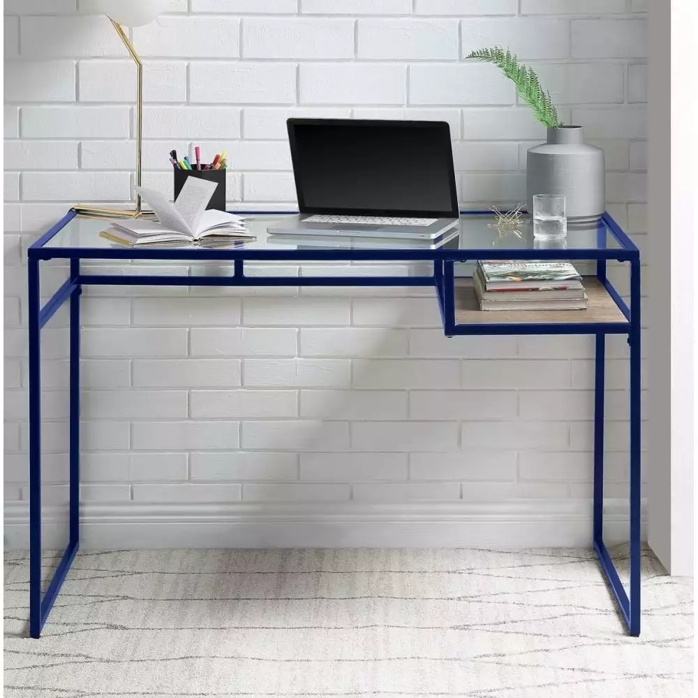 Yasin Desk Blue & Glass Modern Writing Desk Home Office Tcbosik