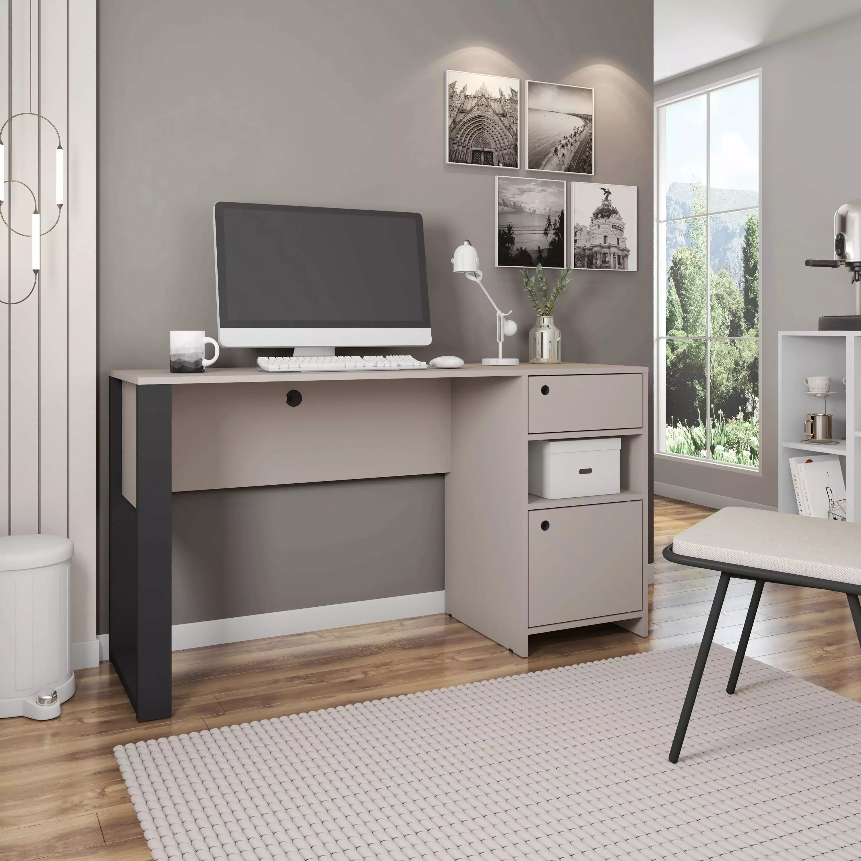 Techni Mobili Modern Style Industrial Writing Desk Storage Gray RTA-954D-GRY