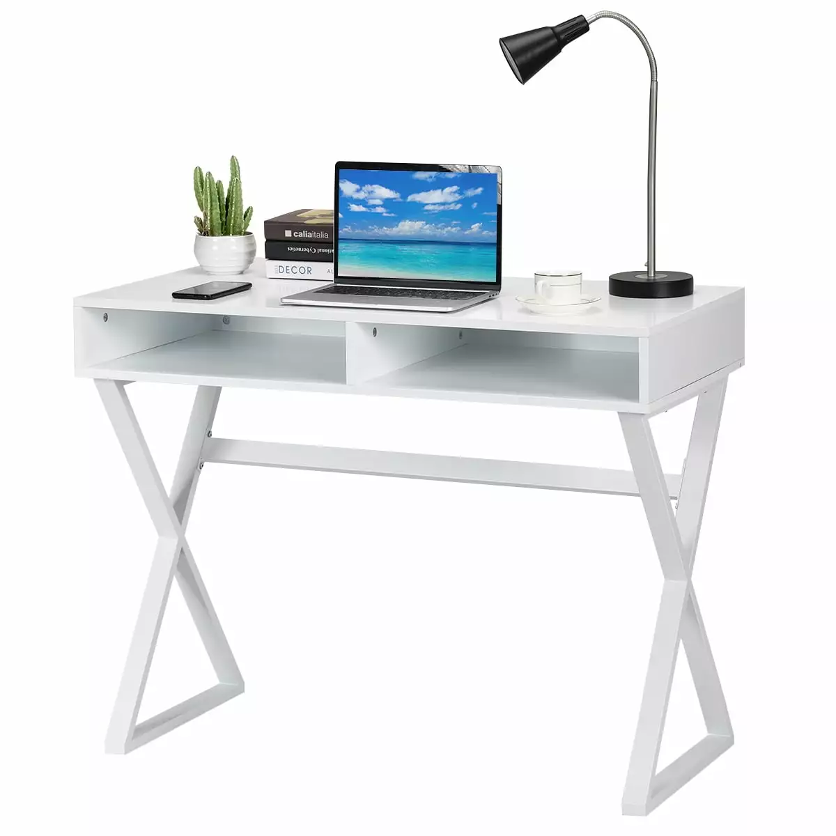 Topbuy Modern Writing Desk 2 Storage Compartments Makeup Vanity Computer Desk