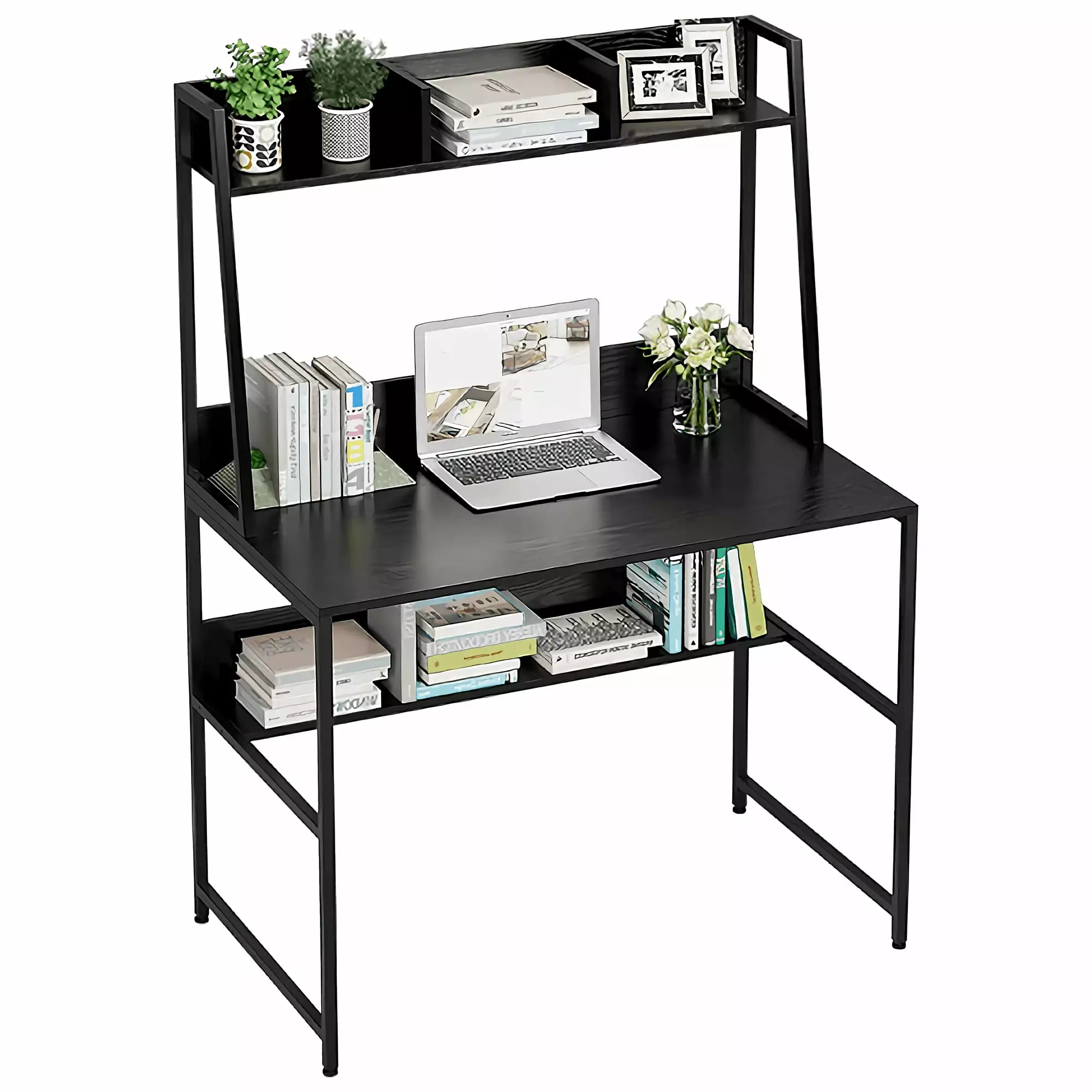 100 x 57.5 cm Heavy Duty Writing Desk Hutch and Bookshelf - Compact Office Desk Small Spaces TOYTEXX
