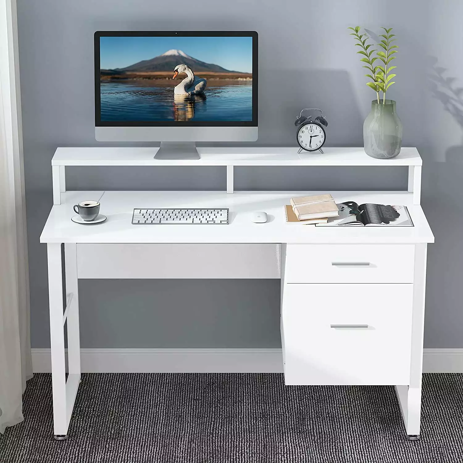 Tribesigns Computer Home Office Desk Drawers 47 Inch Small Desk Study Writing Table