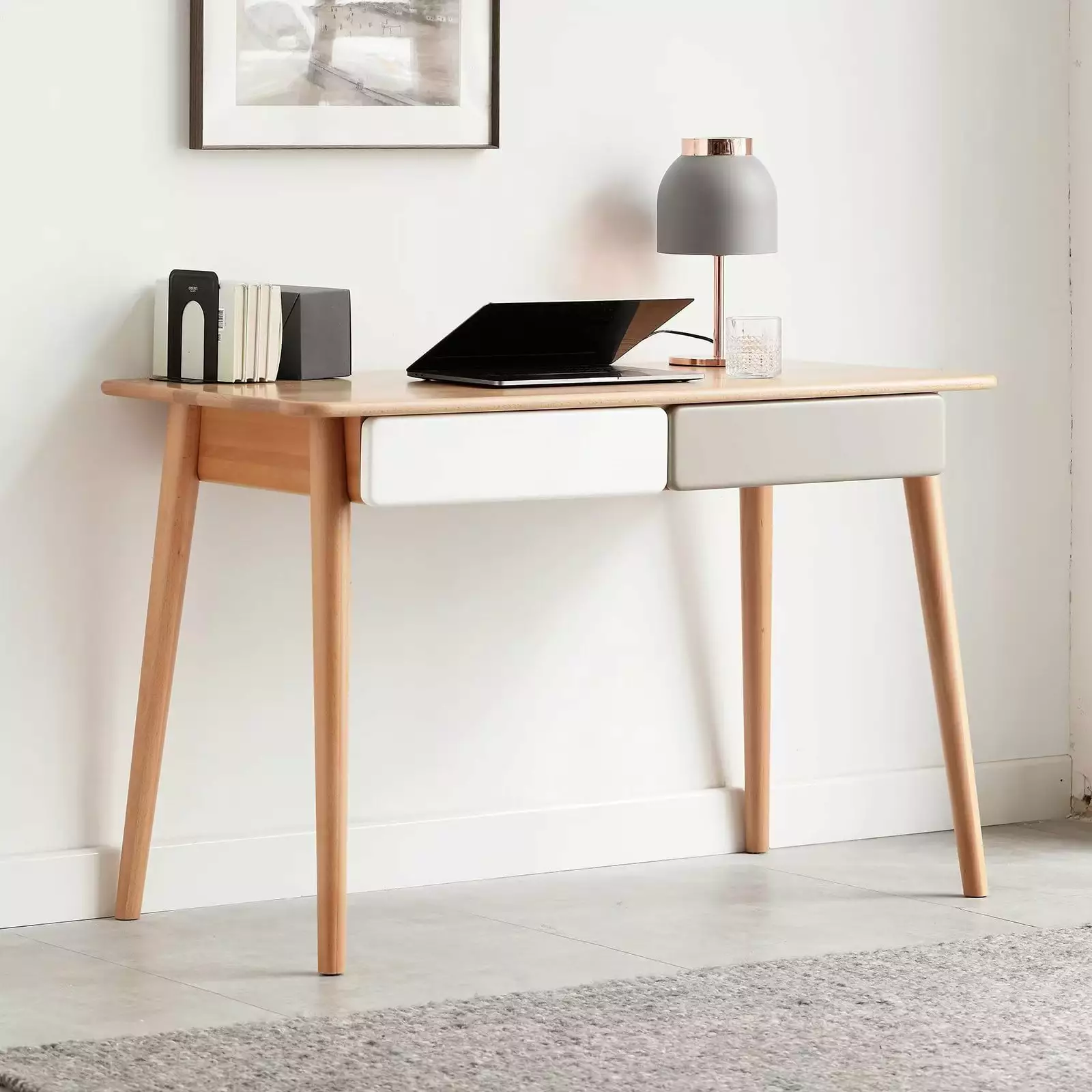 Modern Solid Wood Writing Desk Gap Design 47.24x22.05x29.53 - Home Office Desk Triple Tree