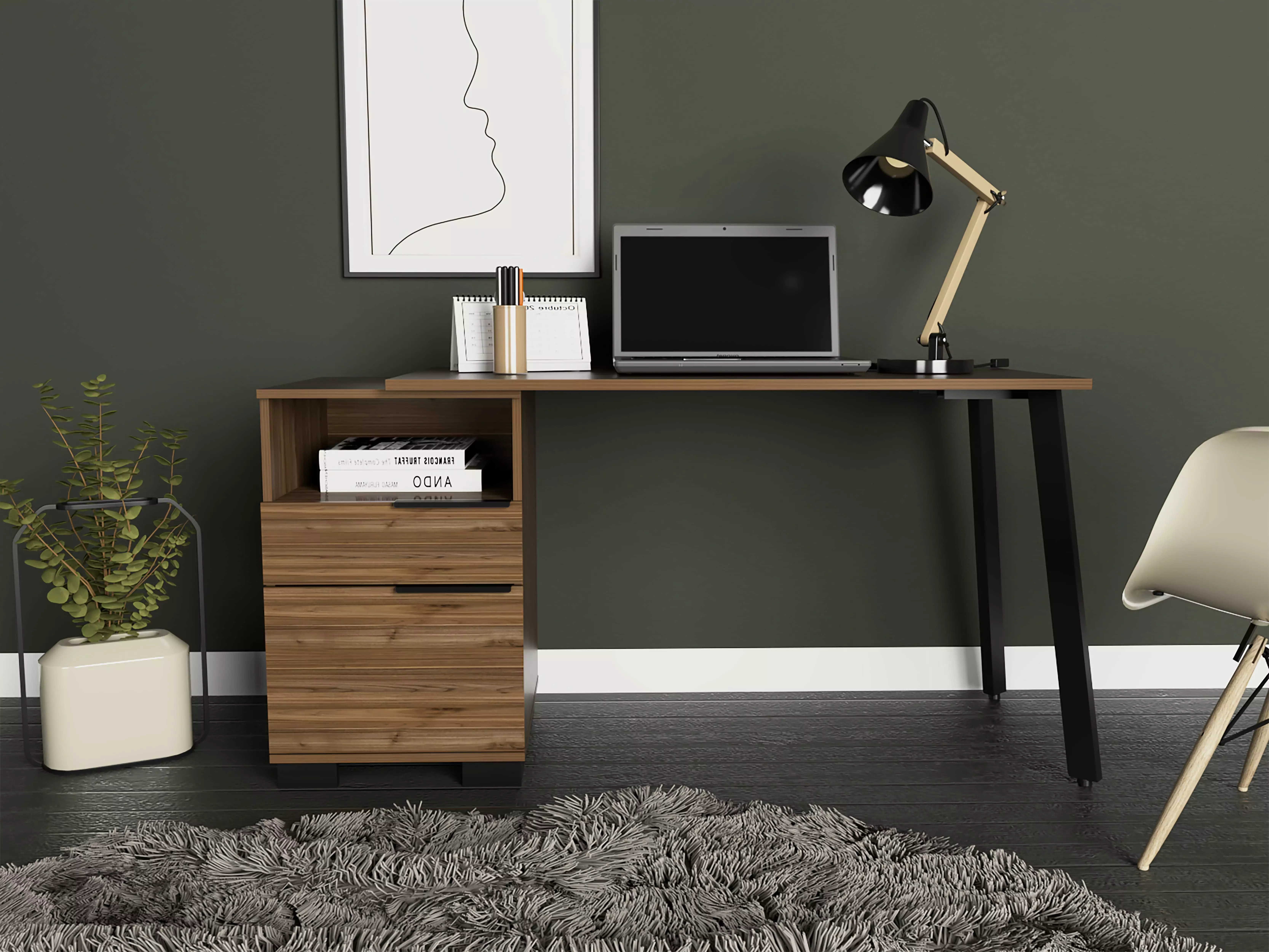 TUHOME Congo Desk Mahogany Table Countertop One Drawer and Two Legs