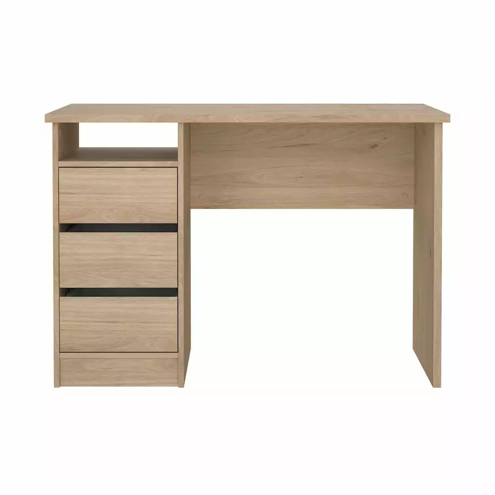 Tvilum Wes Writing Desk 3 Storage Drawers and Open Shelf Jackson Hickory Office Desk
