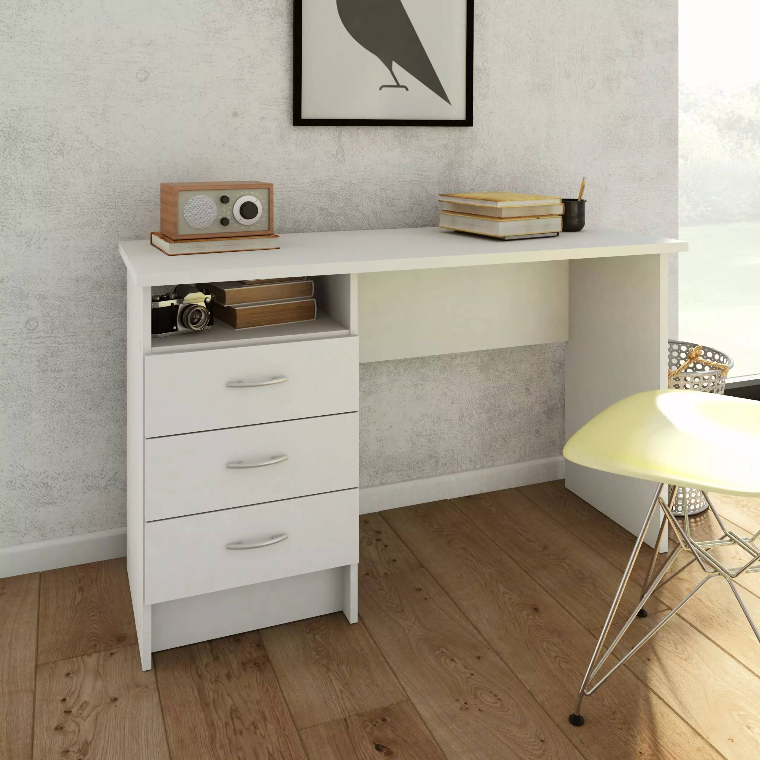 Whitman White Desk 3 Drawers Home Office and Study Tvilum