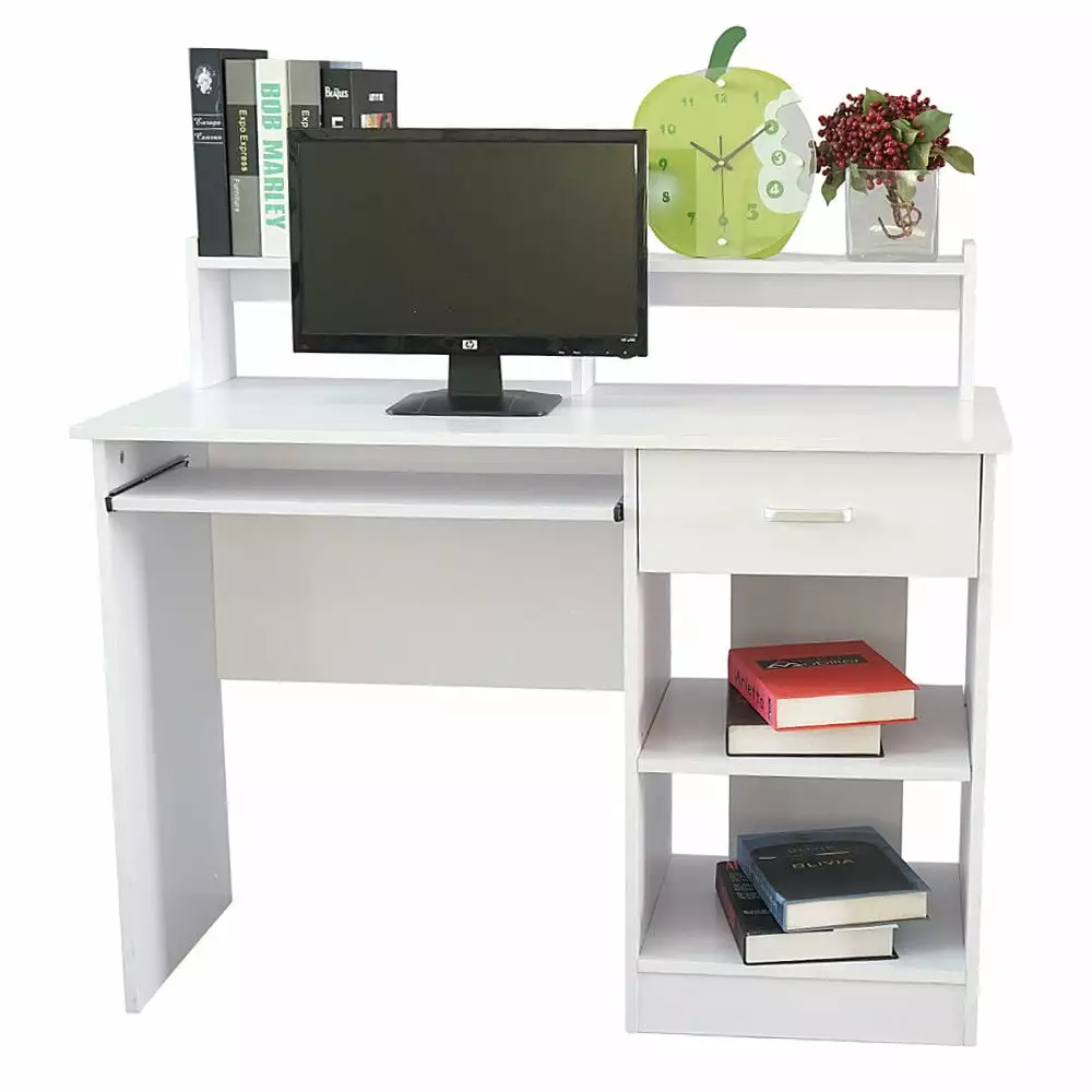 Computer Desk Home Office Workstation Drawer Shelf Furniture Home Office White UBesGoo