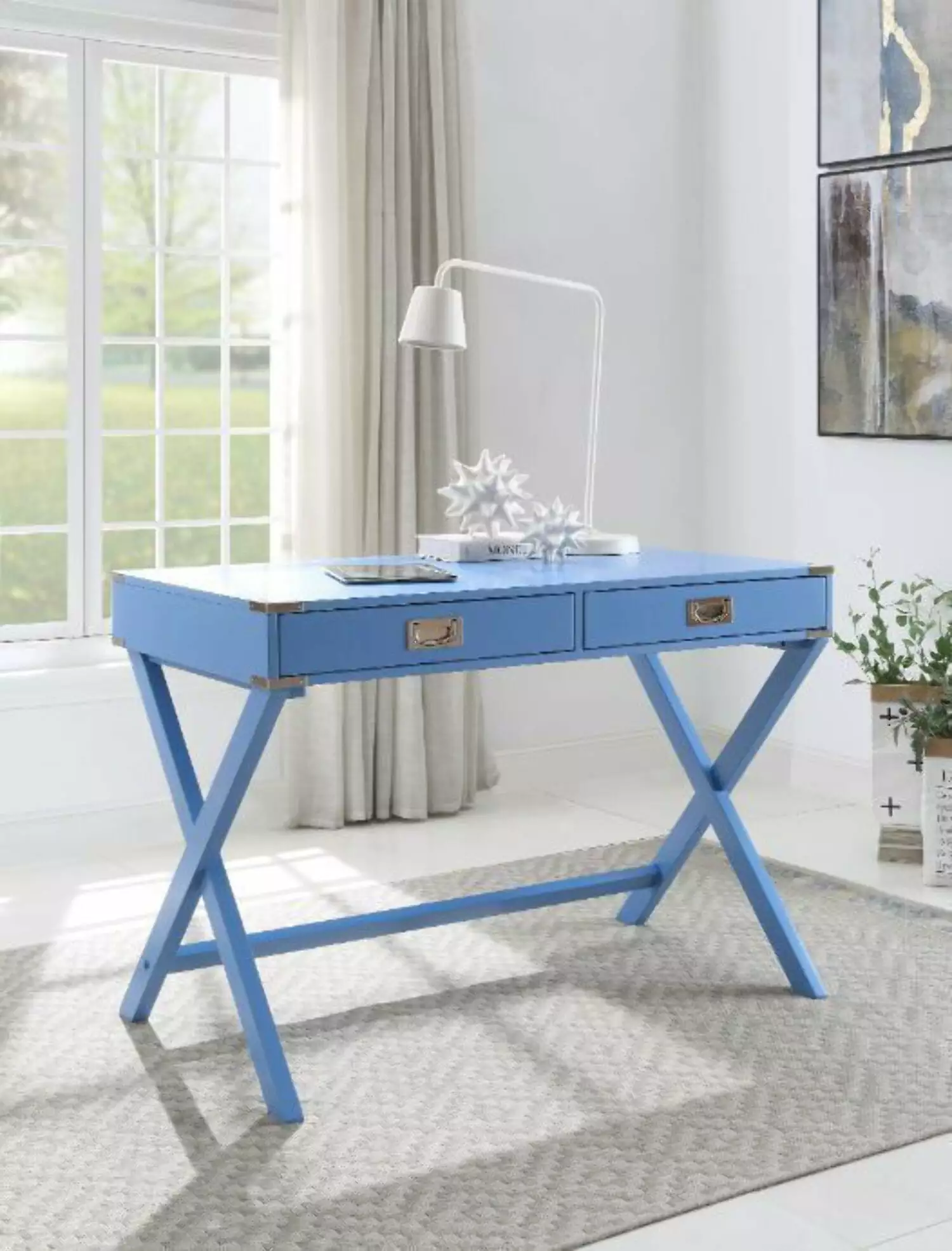 Amenia Writing Desk Blue Finish - Compact Home Office Desk unknown
