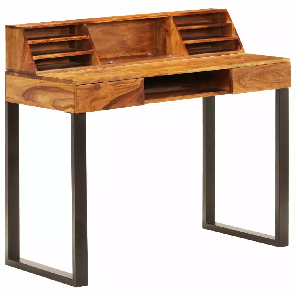 vidaXL Desk 43.3x19.7x37 Solid Sheesham Wood and Steel Modern Office Desk