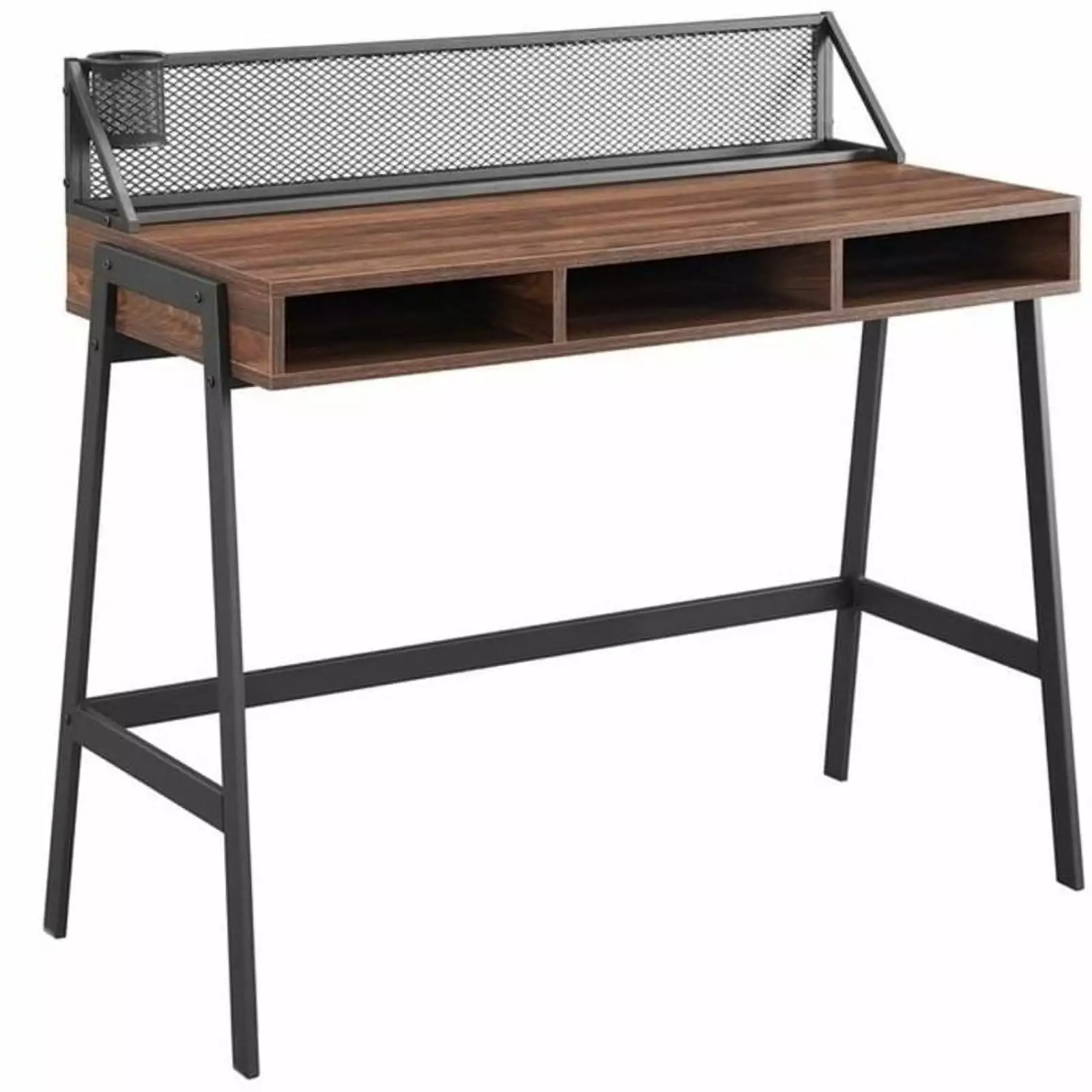 Walker Edison Corbin 42 Mesh Back Writing Desk Dark Walnut Home Office Desk