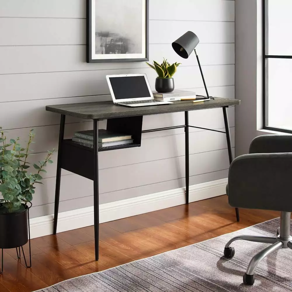Walker Edison Mira Engineered Wood Writing Desk Shelf Cerused Ash