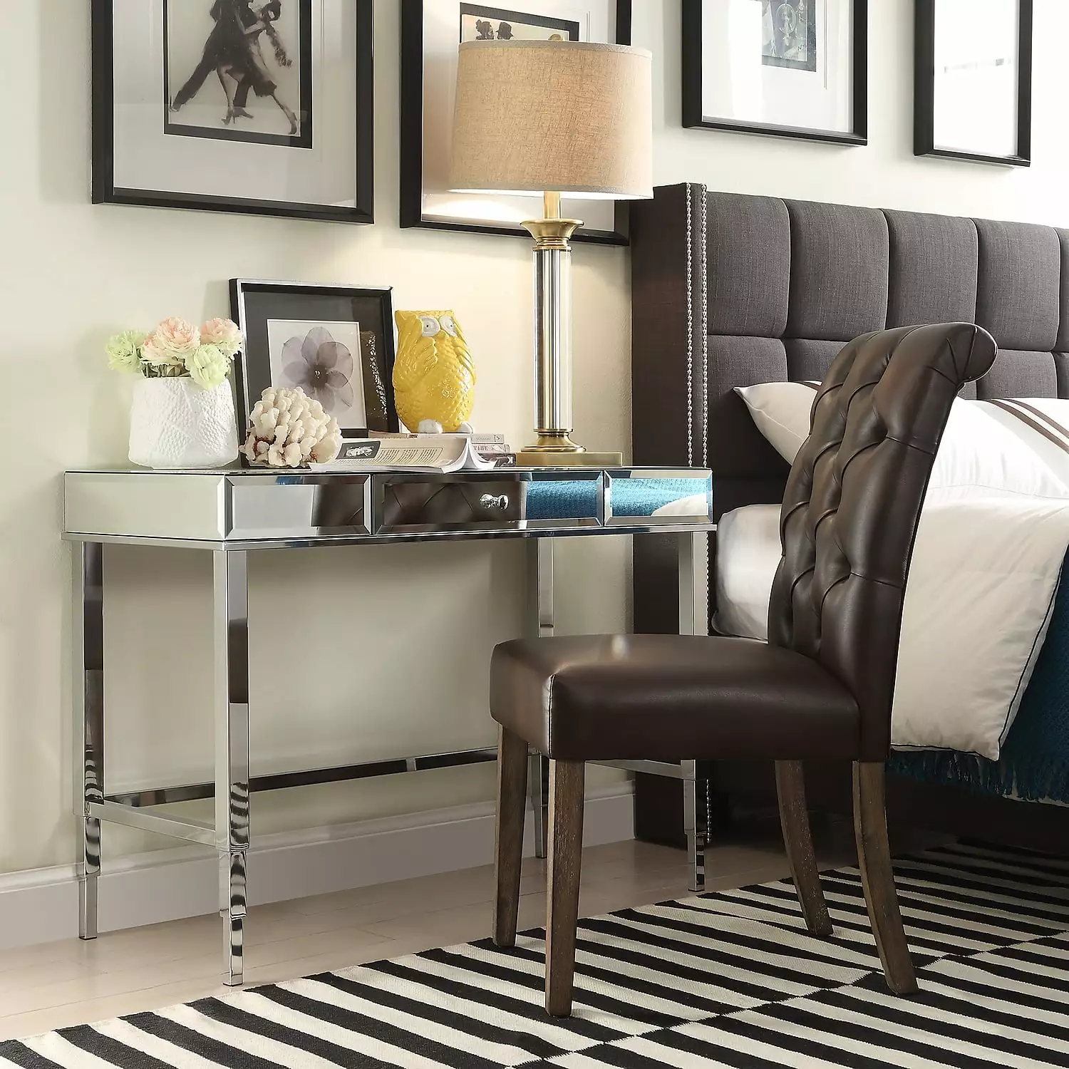 Chelsea Lane Mirror Desk Drawer Chrome Finish Modern Home Office Desk Weston Home