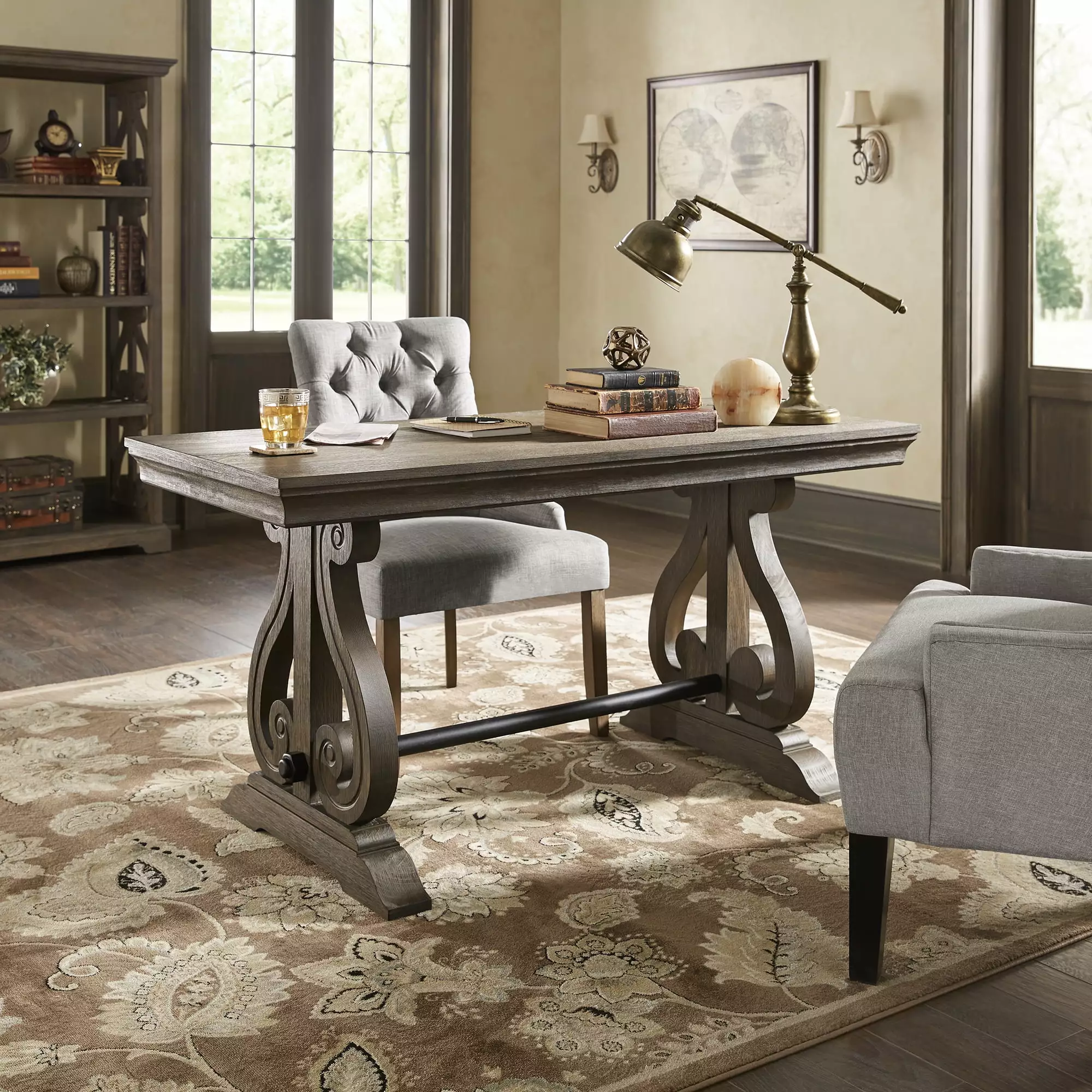 Weston Home Pia 1-Drawer Wire Brushed Oak Writing Desk Small Spaces