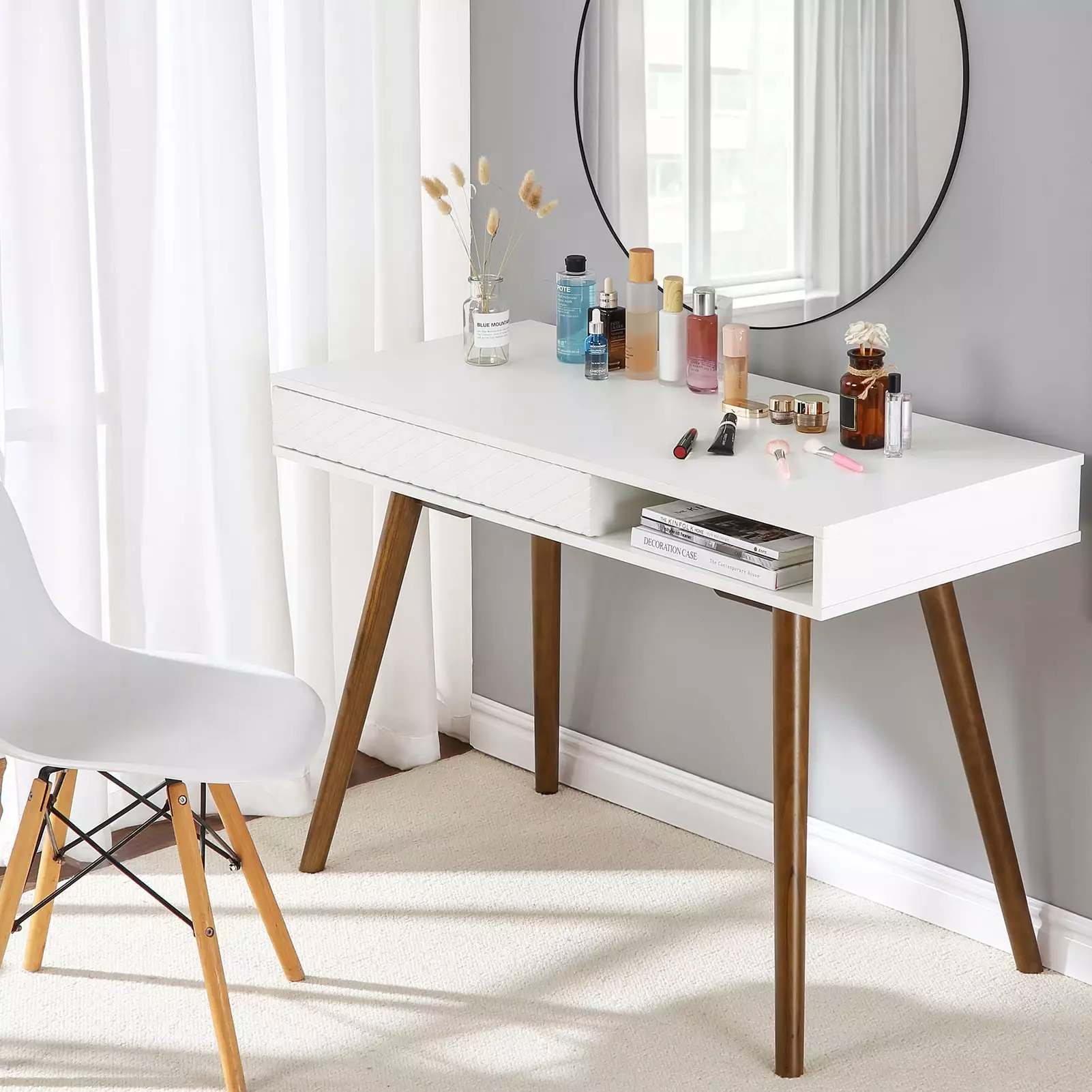 WhizMax Mid Century Modern Computer Writing Desk Drawer and Storage Cubby