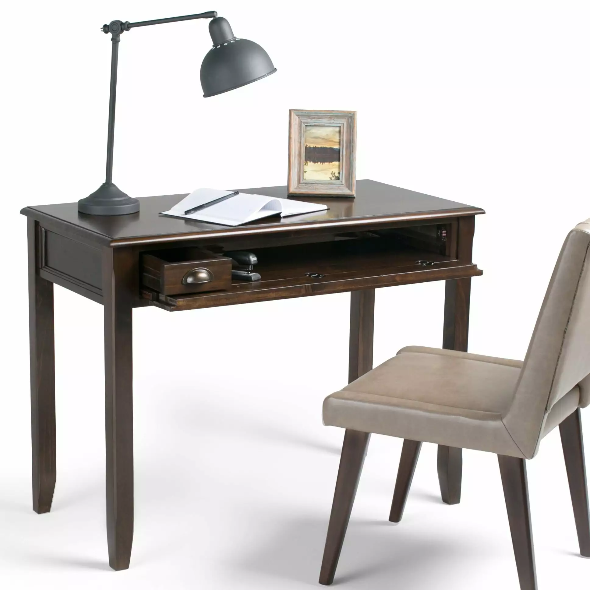 WyndenHall Portland 42 Inch Solid Wood Mahogany Brown Transitional Writing Office Desk Wynden Hall
