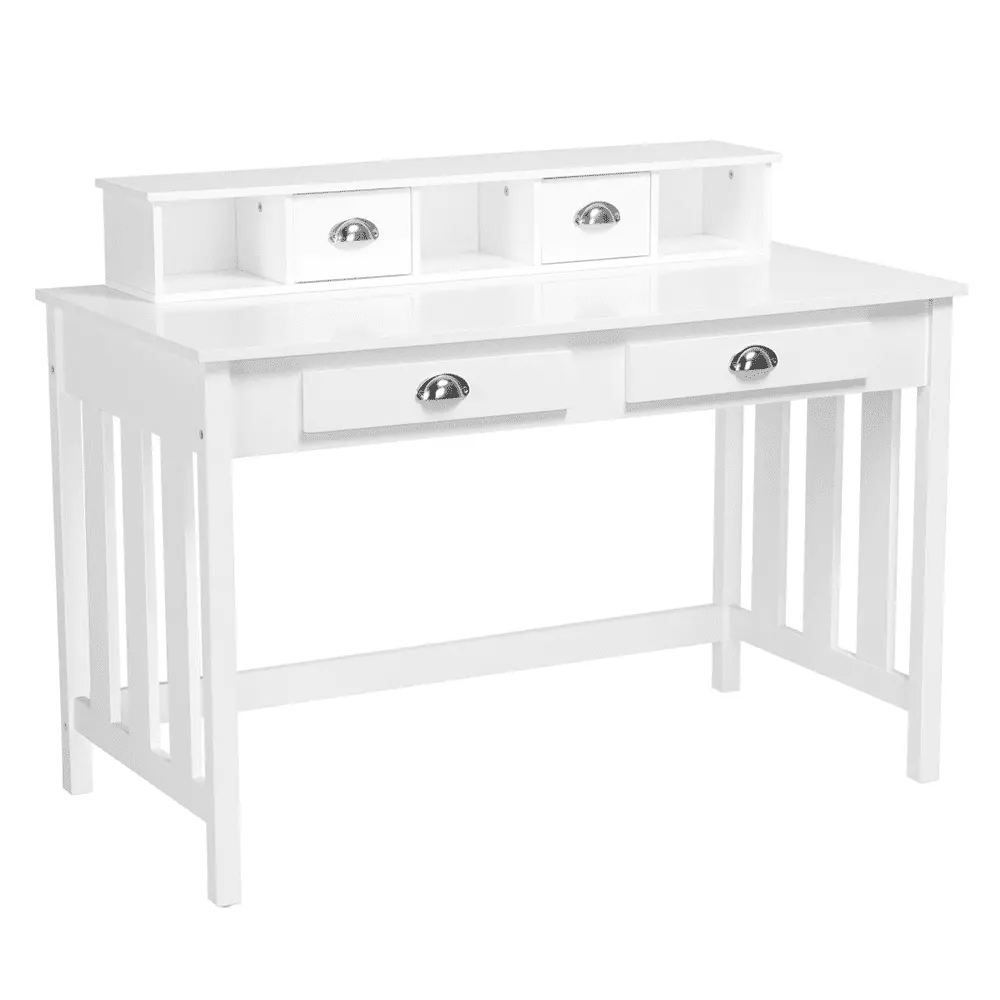 Yaheetech Writing Desk Home Office Computer Desk 4 Drawers Wood Organizer White Study Table