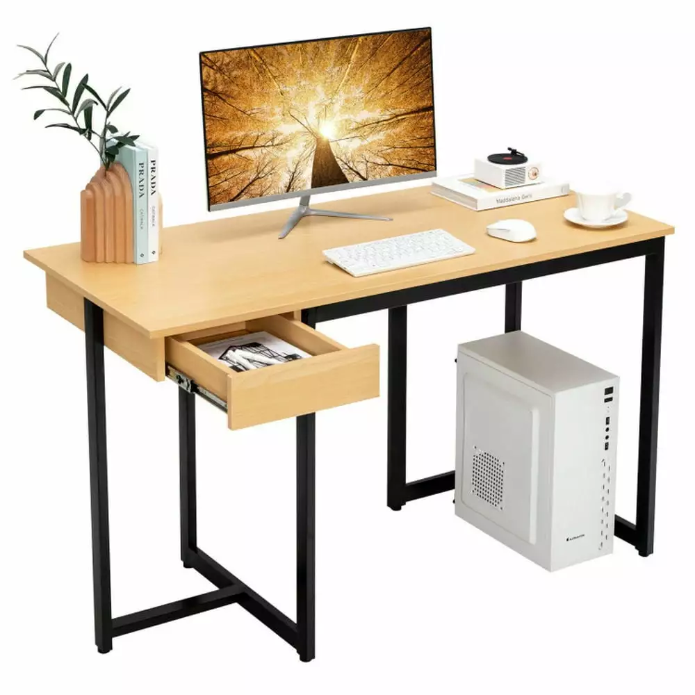 YYAo 48 Inch Writing Desk Metal Frame and Adjustable Pads - Natural Home Computer Desk