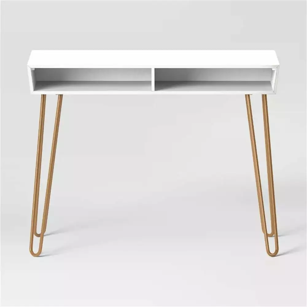 Walnut Finish Desk Brass Legs and Open Storage Compartments - 40.75 Wide ZSHLWM