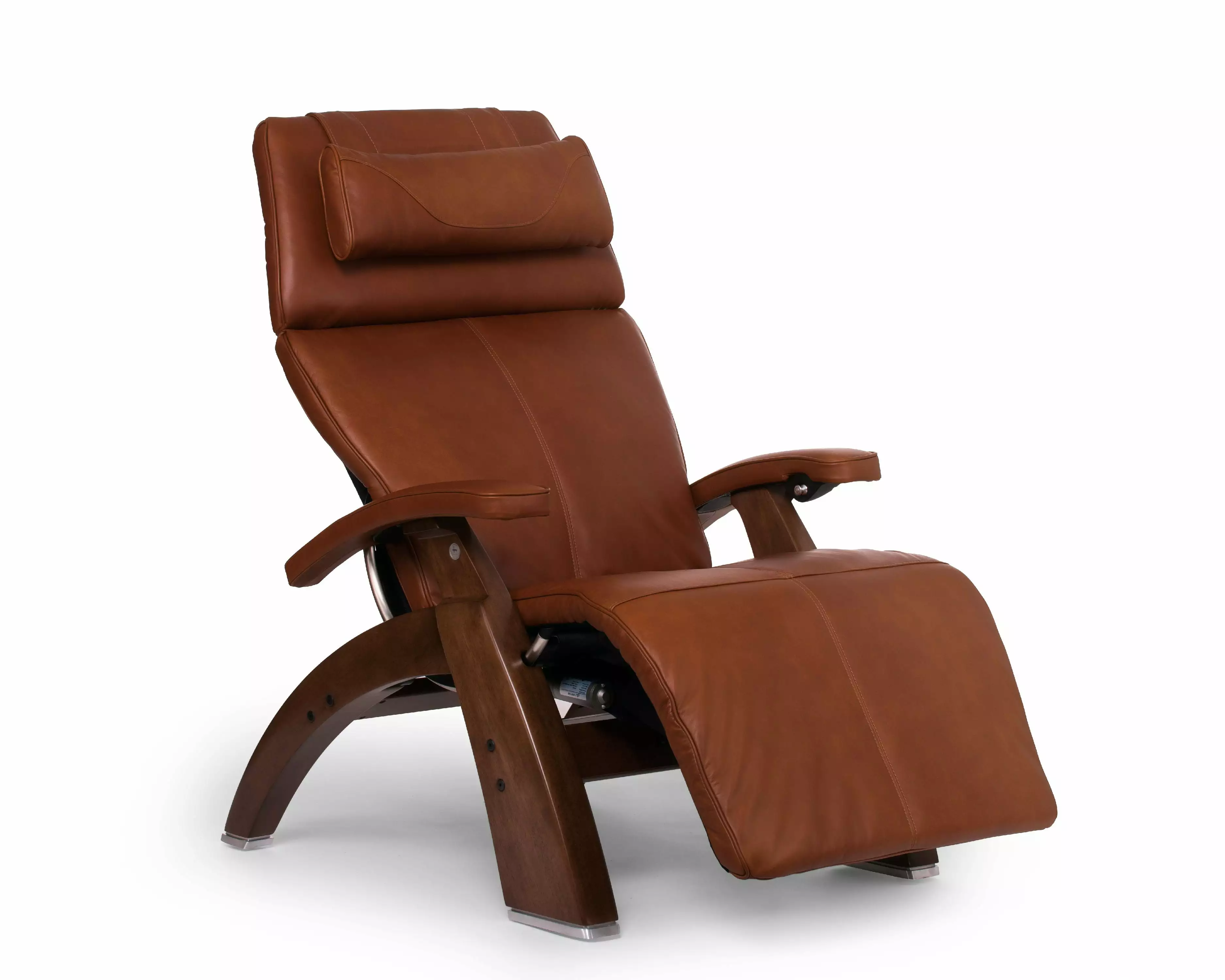 Human Touch PC-600 Omni Motion Silhouette Power Recline Walnut Wood Base Zero-Gravity Recliner Leather - Ergonomic Power R...