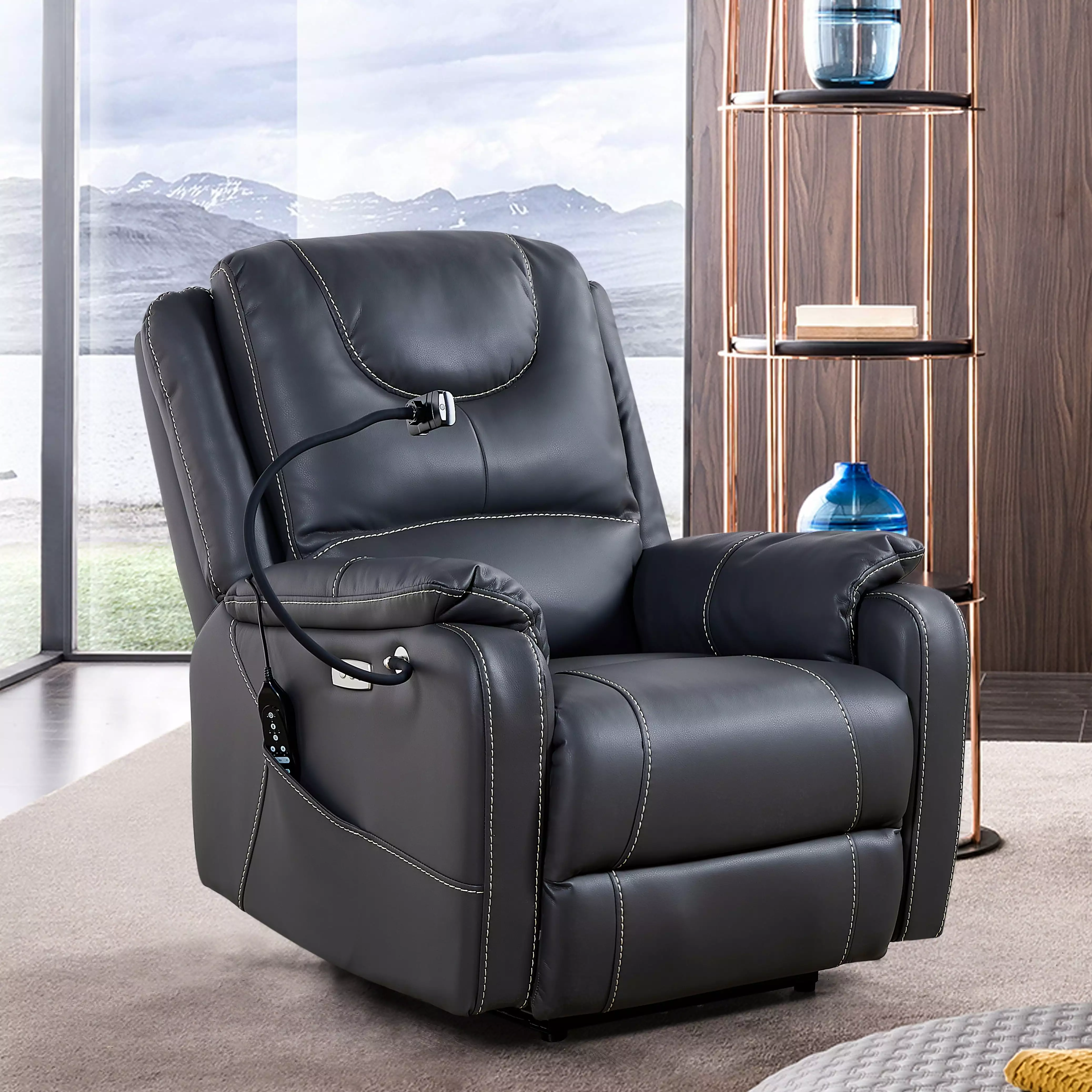 Zero Gravity Power Recliner Massage, Heating, USB Ports, Phone Holder, Side Pockets Extreme Relaxation Jamini