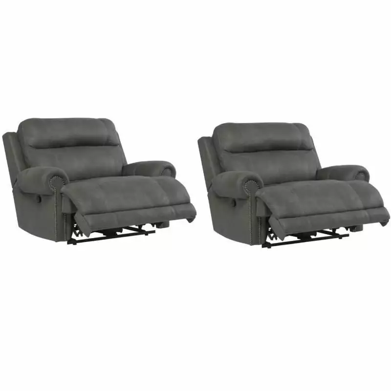 Home Square 2 Piece Faux Leather Zero Wall Recliner Set Gray